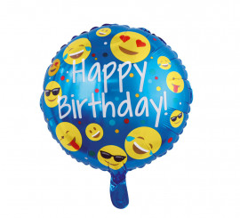 Globo de Foil Redondo Emoji Happy Birthday de 46 cm