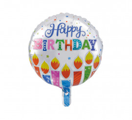 Round Foil Balloon Happy Birthday Polka Dots & Candles 46 cm