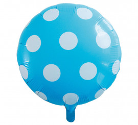 Ballon aluminium rond bleu clair à pois 46 cm