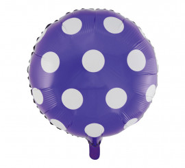 'Palloncino in alluminio rotondo a pois viola da 18''.'