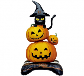 Pumpkin Foil Balloon with Cat 68x140 cm Pumpkin Foil Balloon with Cat 68x140 cm