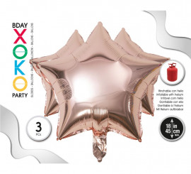 Pack of 3 Gold Rose Star Foil Balloons, 18INx45 cm