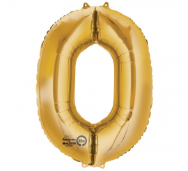 Gold metallic balloon number 0, 86 cm high