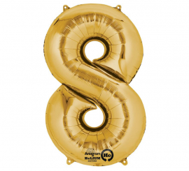 Gold metallic balloon number 8, 86 cm high