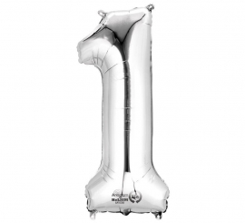 Silver metallic balloon number 1, 86 cm high