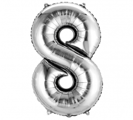 Silver metallic balloon number 8, 86 cm high