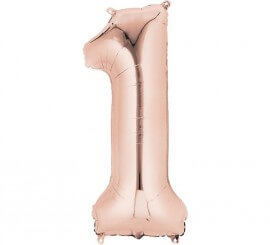 Rose Gold metallic balloon number 1, 86 cm high