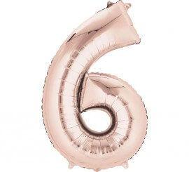 Rose Gold metallic balloon number 6, 86 cm high