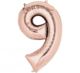 Rose Gold metallic balloon number 9, 86 cm high