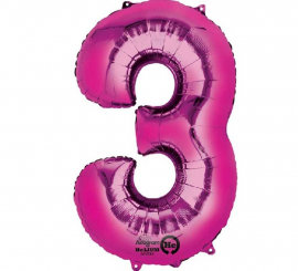 Fuchsia metallic balloon number 3, 86 cm high