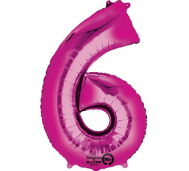 Fuchsia metallic balloon number 6, 86 cm high