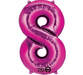 Fuchsia metallic balloon number 8, 86 cm high