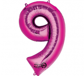 Fuchsia metallic balloon number 9, 86 cm high