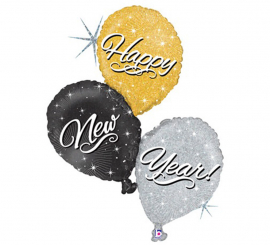 Happy New Year Metallic Dreifach-Folienballon 101 cm