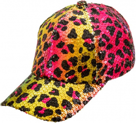 Boné com estampa de leopardo arco-íris e lantejoulas