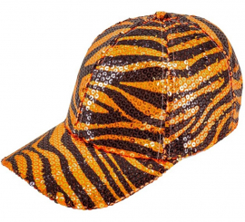 Tiger Animal Print Cap with Sequins