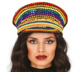 Boné de polícia multicolor com strass para adulto