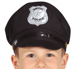 Gorra de Policía negro de tela infantil