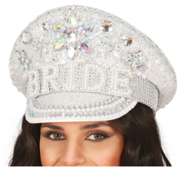 Gorra de Policía plateado Bride con pedrería adulto