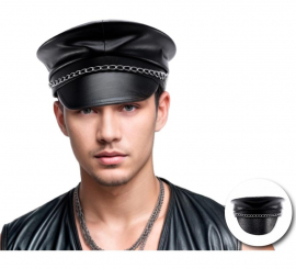 Faux leather cap with chain from the 80s for adults