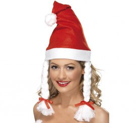 Gorro de Mamá Noel con trenzas