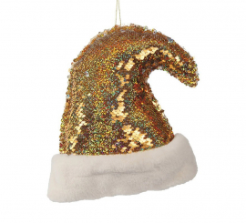 Santa Claus Hat Gold Sequins 20 cm to decorate Christmas Tree