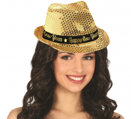 Gangster Hat Happy New Year Gold Sequins