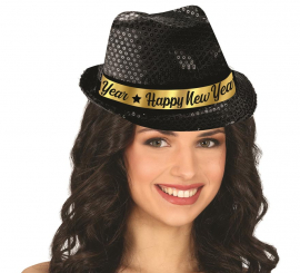 Black Sequins Happy New Year Gangster Hat