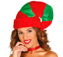 Red and green Elf hat or cap with bell