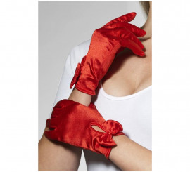 Short Red Gloves with Bow