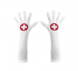 White nursing gloves with cross