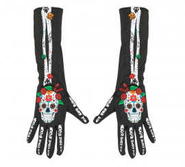 Lange Handschuhe Dia de Los Muertos Catrina 40 cm