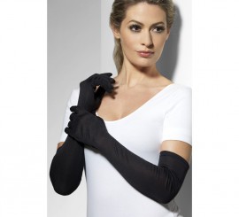 Guantes De Rejilla Sin Dedos Para Adulto - Negros, Largos Hasta El Codo, Material Poliéster