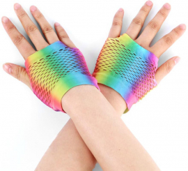 Kurze, fingerlose Snood-Handschuhe mit Farbverlauf in Regenbogenfarben