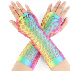 Gradient Rainbow Long Fishnet Fingerless Gloves