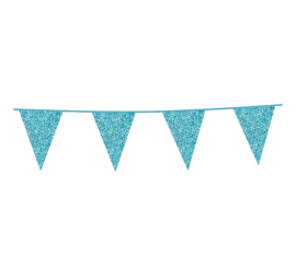 Garland 6 m of Light Blue Glitter Pennants of 16x20 cm