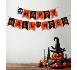 Guirnalda de Happy Halloween calavera y calabaza de 3 m