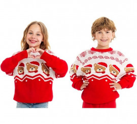 Red and white teddy bear Christmas sweater for kids