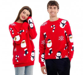 Adult Santa & Snowman Allover Print Christmas Jumper