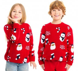 Kids Christmas Jumper Santa Claus and Snowman Allover Print