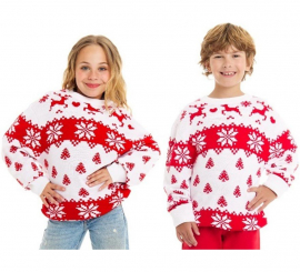 Woods Greca Flakes Red and White Christmas Jumper for Kids