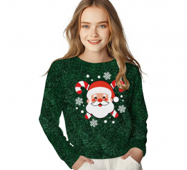 Suéter de Natal com Papai Noel e Glitter para Crianças Suéter de Natal com Papai Noel e Glitter para Crianças