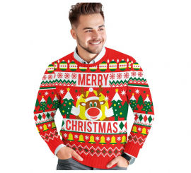 Men's red Merry Christmas reindeer Christmas sweater