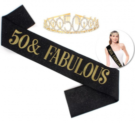 50th Birthday and Fabulous Kit: Crown and Sash 160x9.5 cm