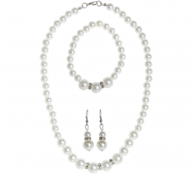 Kit anos 1920: colar, brincos e pulseira de pérolas com strass