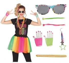 80s Kit: 2 Extensions, Glasses, 2 Earrings, 4 Necklaces and 2 Gloves