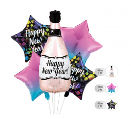 Kit of 5 Happy New Year Champagne Foil Balloons