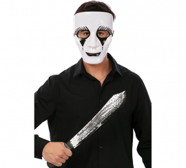 Adult White Assassin Kit: Mask and 18x55 cm machete