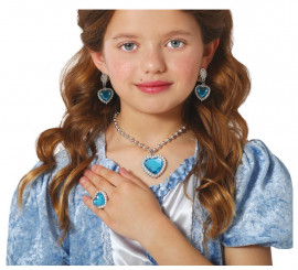 Kit de Corazón azul infantil: Collar, Anillo y Pendientes