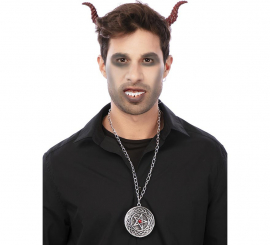 Adult Demon Kit: Horns, teeth and 7.5 cm medallion